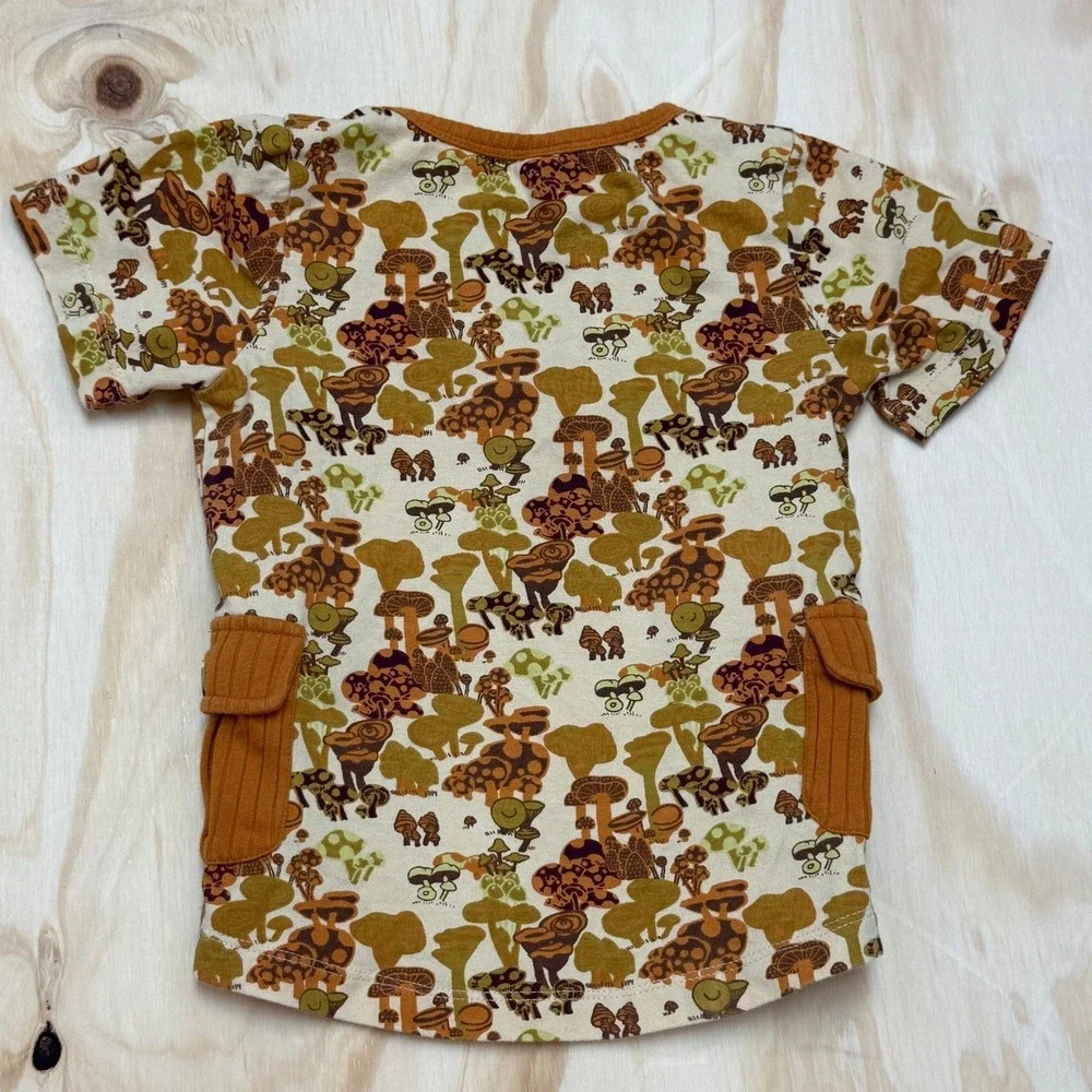 Kate Quinn Kids 3T Mushroom Print Organic Cotton Henley T-Shirt Rust Mustard - Picture 5 of 5